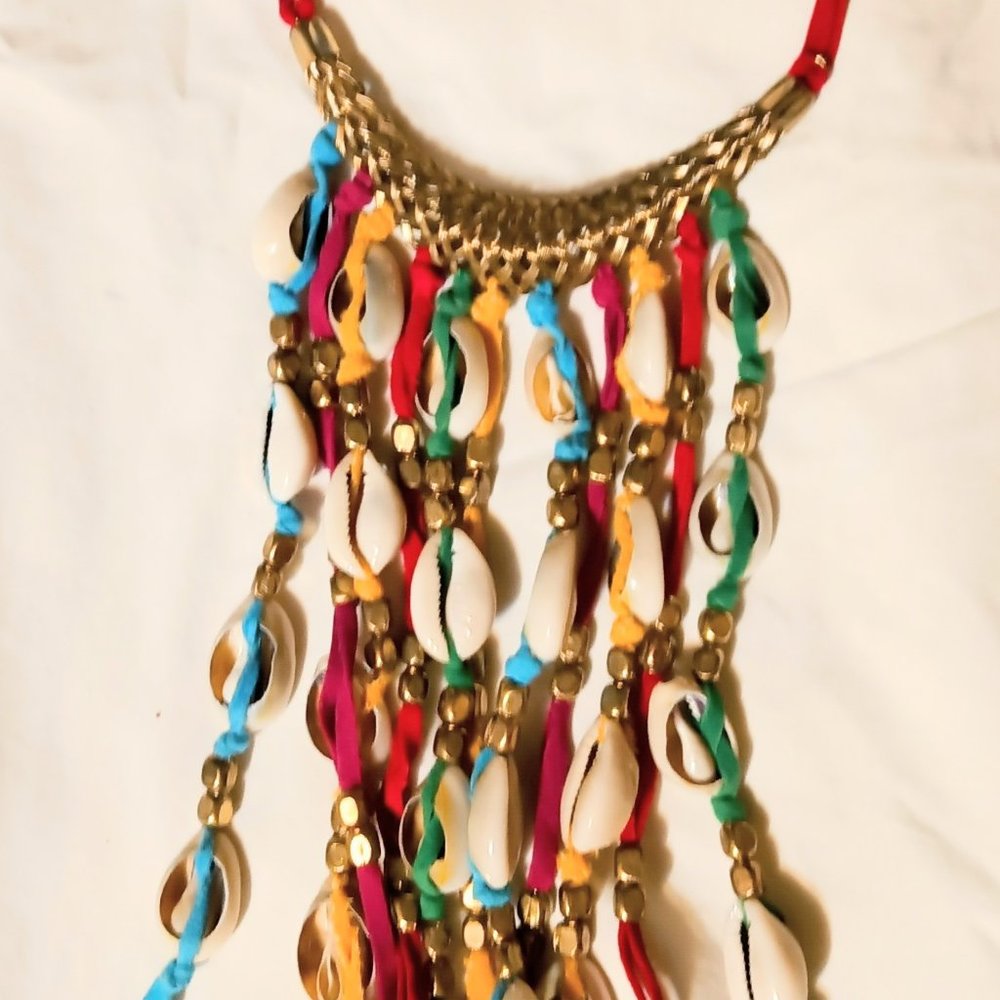 Mia seashell tassel multicolor gold accent Necklace
